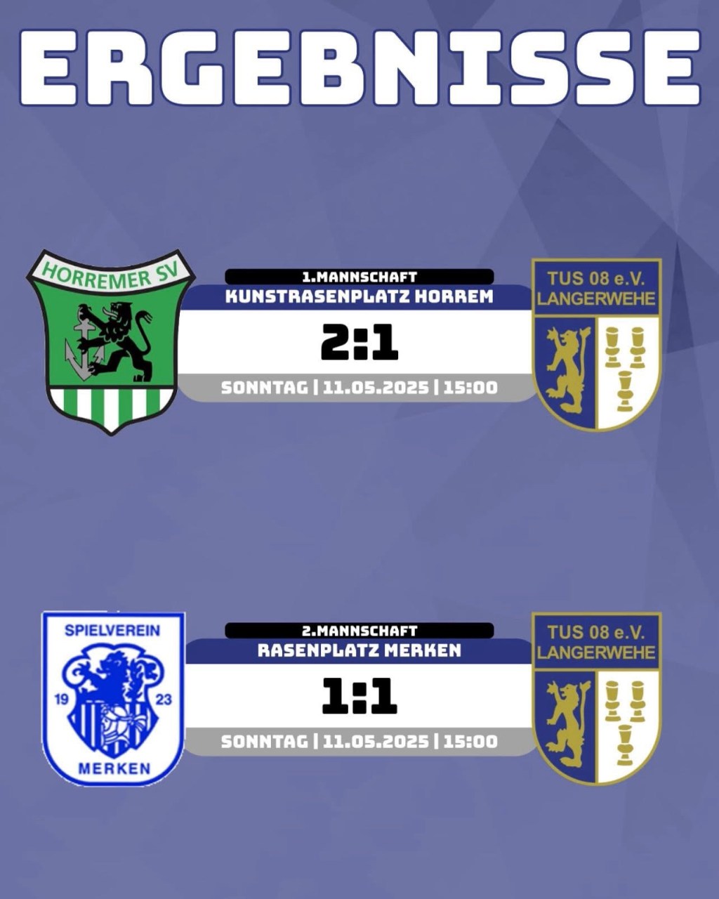 Erste Mannschaft verliert 2:1, Zweite bringt einen Punkt aus Merken&nbsp;mit